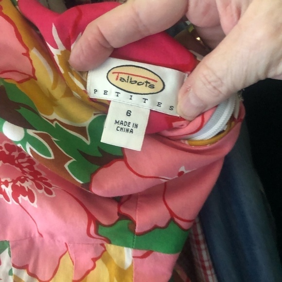 Talbots flrl slvlss empire wst  fit & flare lined cotton round nk drss SZ 6P - Picture 12 of 12